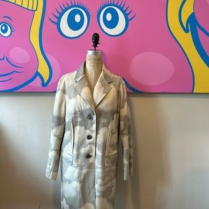 Moschino Jeans Gray White Clouds Wool Blend Coat